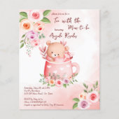Papier Tea party baby shower teddy boug budget invitation (Devant)