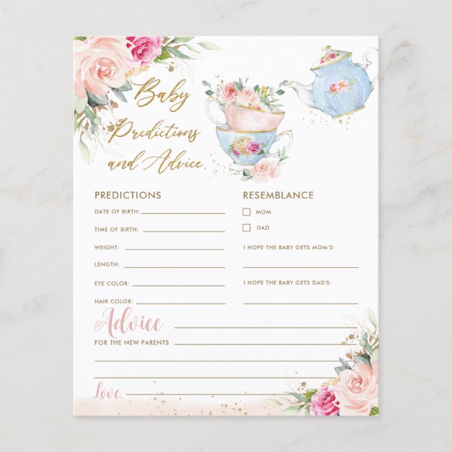 Papier Tea Party Blush Floral Baby Prédictions et conseil (Devant)
