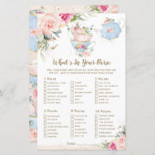 Papier Tea Party Floral Shower What's In Your Purse Game (Devant / Derrière)