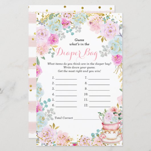 Papier Tea Party Pastel Guess What's In the Diaper Bag (Devant / Derrière)