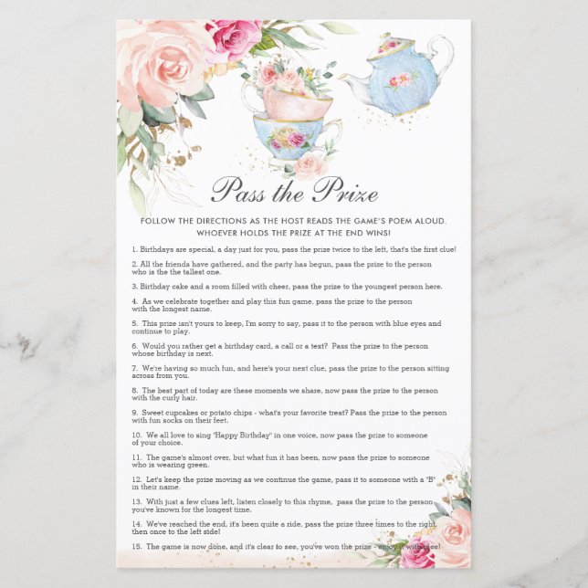 Papier Tea Party rose Floral Anniversaire Passer le prix  (Devant)