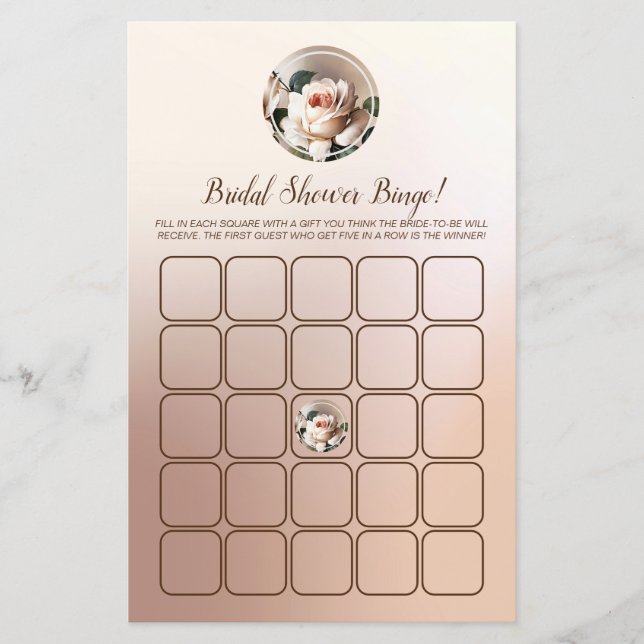 Papier Tea Rose Fête des mariées Bingo Jeu (Devant)