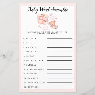 Papier Teddy Baby shower rose Baby Word Scramble Jeu