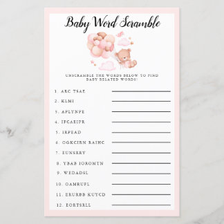 Papier Teddy Baby shower rose Baby Word Scramble Jeu