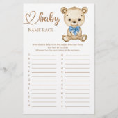 Papier Teddy Bear Baby shower Baby Name Race Game (Devant)