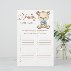 Papier Teddy Bear Baby shower Baby Name Race Game