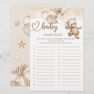 Papier Teddy Bear Baby shower Baby Name Race Game