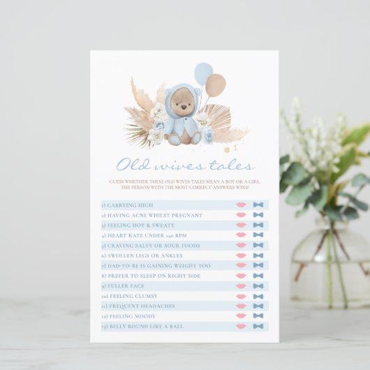Papier Teddy Bear Baby shower Old Wives Conte Jeu (Debout devant)