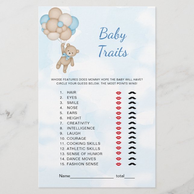 Papier Teddy Bear Baby Traits Game (Devant)