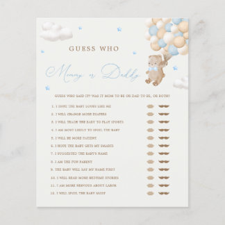 Papier Teddy Bear Blue Baby shower maman ou papa jeu