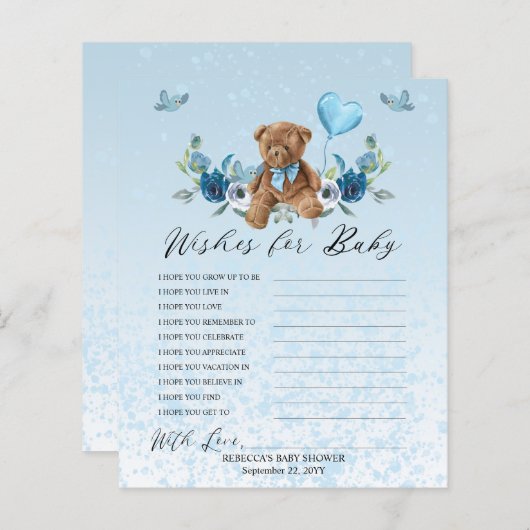 Papier Teddy Bear Blue Balloon Wives for Baby Game (Devant / Derrière)