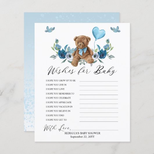 Papier Teddy Bear Blue Balloon Wives for Baby Game (Devant / Derrière)