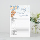 Papier Teddy Bear Blue Balloons Word Scramble Jeu (Debout devant)