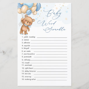 Papier Teddy Bear Blue Balloons Word Scramble Jeu