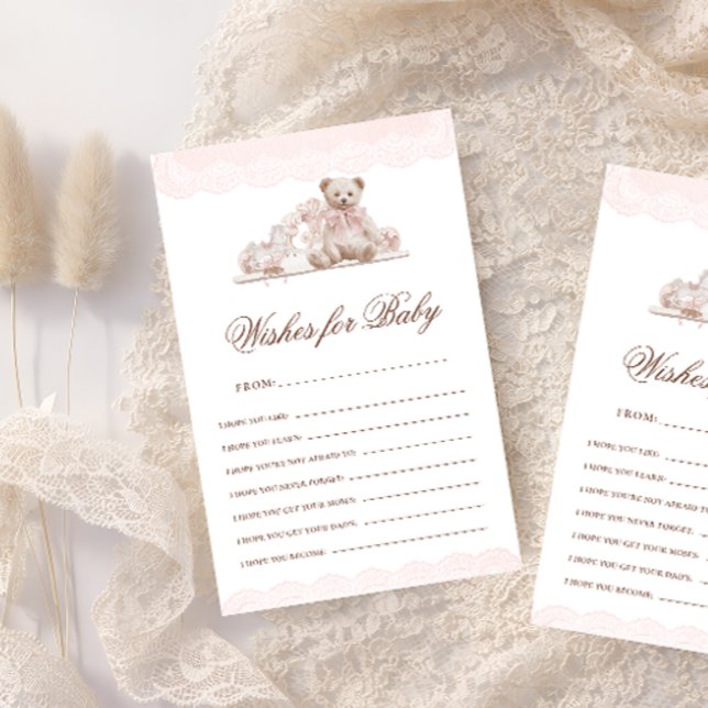 Papier Teddy Bear Bow Wishes For Baby Advice Game Card (Créateur téléchargé)