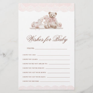Papier Teddy Bear Bow Wishes For Baby Advice Game Card