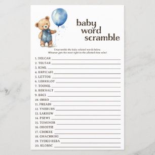 Papier Teddy Bear Boy Baby shower Word Scramble Jeu