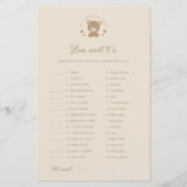 Papier Teddy Bear Comme C'Est Doux C'Est Baby shower Jeu (Devant)