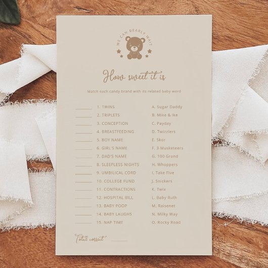 Papier Teddy Bear Comme C'Est Doux C'Est Baby shower Jeu