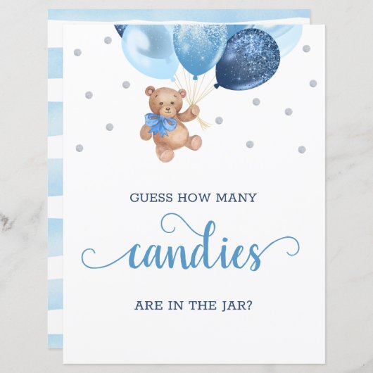 Papier Teddy Bear Devine Combien De Candies Dans Le Signe (Devant / Derrière)