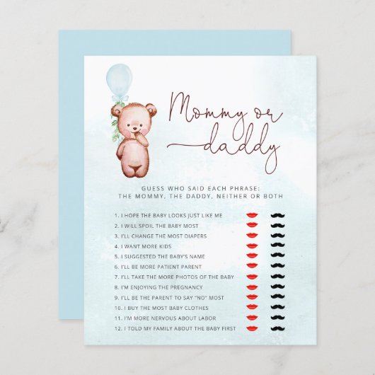 Papier Teddy Bear Devine qui a dit ça maman ou papa jeu (Devant / Derrière)