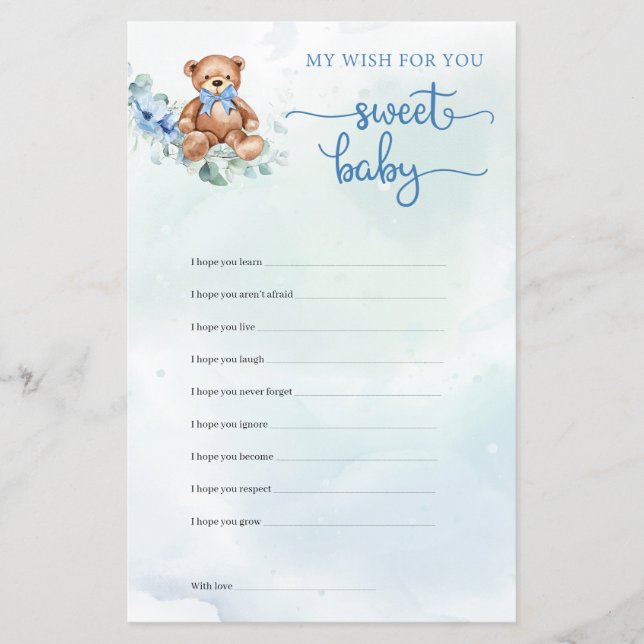 Papier Teddy Bear Eucalyptus Wreath Boy Baby shower Jeu (Devant)