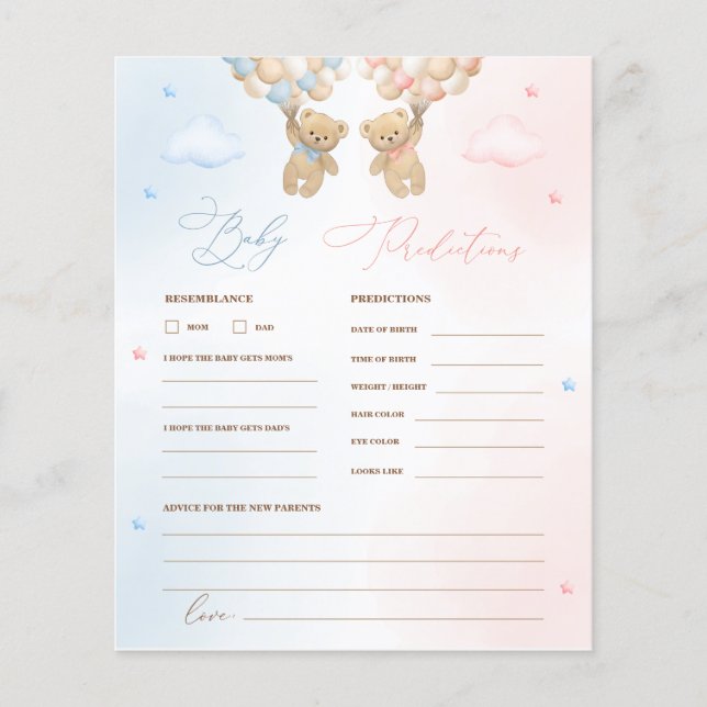 Papier Teddy Bear Genre Révéler Baby Predictions Jeu (Devant)