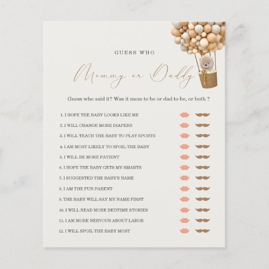 Papier Teddy Bear maman ou papa Baby shower jeu (Devant)