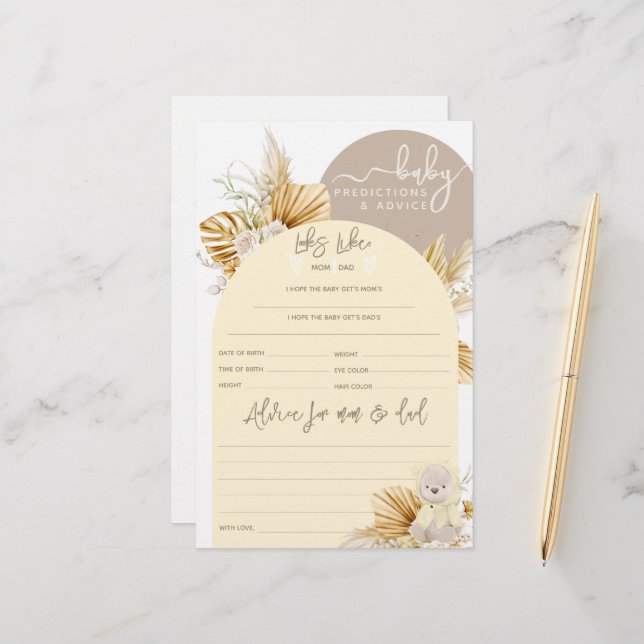 Papier Teddy Bear Modern Boho Girl jeu Baby shower (Devant/Arrière en situation)