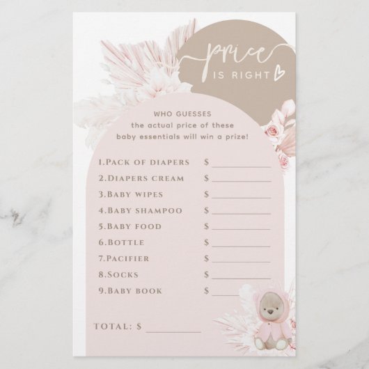 Papier Teddy Bear Modern Boho Girl jeu Baby shower (Devant)