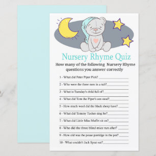 Papier Teddy bear Nursery Rhyme Quiz jeu de baby shower
