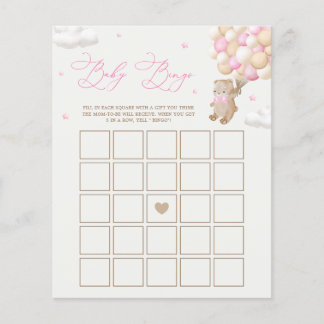 Papier Teddy Bear Pink Baby shower Bingo Jeu