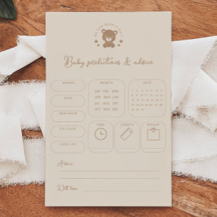 Papier Teddy Bear Prédictions & Conseils Baby shower Jeu