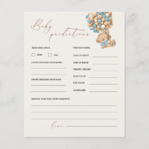 Papier Teddy Bear Prédictions et Conseils Baby shower Jeu