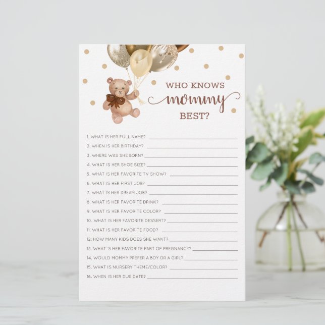 Papier Teddy Bear Qui Connaît Maman Le Meilleur Baby show (Debout devant)