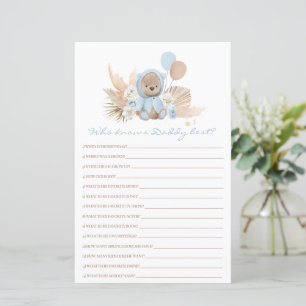Papier Teddy Bear Qui Connaît Papa Meilleur Baby shower J
