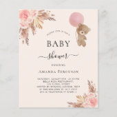 Papier Teddy bear rose beige fille baby shower invitation (Devant)