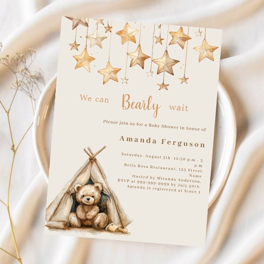 Papier Teddy bear stars budget Baby shower invitation