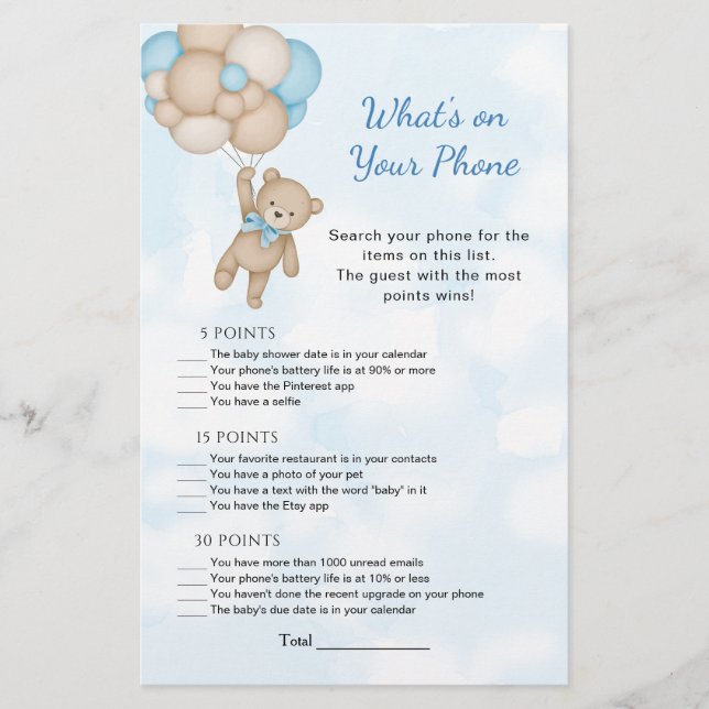 Papier Teddy Bear What's on Your Phone Baby Game (Devant)