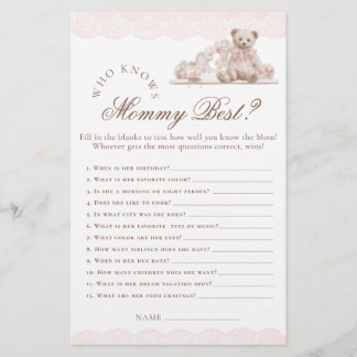 Papier Teddy Bear Who Knows Mommy Best Baby Shower Game
