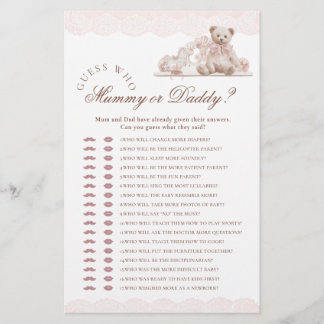 Papier Teddy Bear Who Mommy or Daddy Baby Shower Game