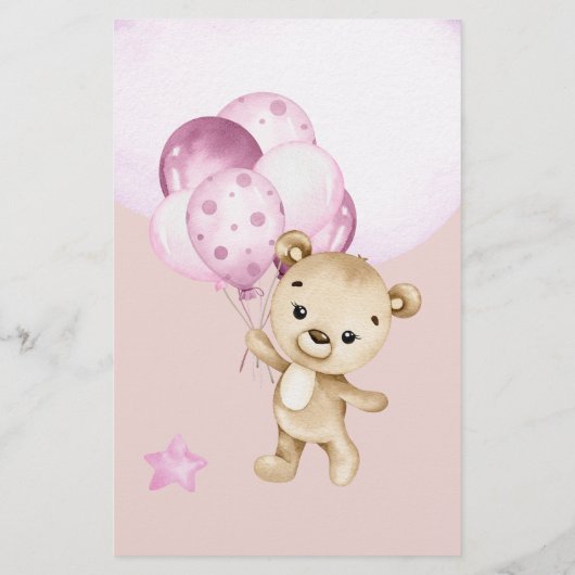Papier Teddy ours fille baby shower Heure Capsule (Dos)