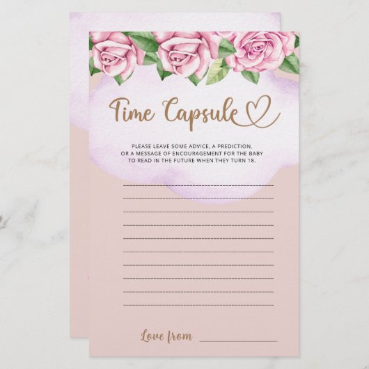 Papier Teddy ours fille baby shower Heure Capsule (Devant / Derrière)