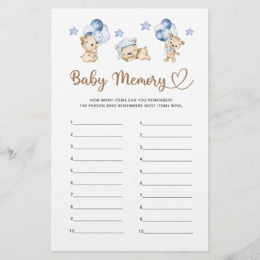 Papier Teddy ours garçon baby shower Baby Memory (Devant)