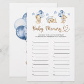 Papier Teddy ours garçon baby shower Baby Memory (Devant / Derrière)