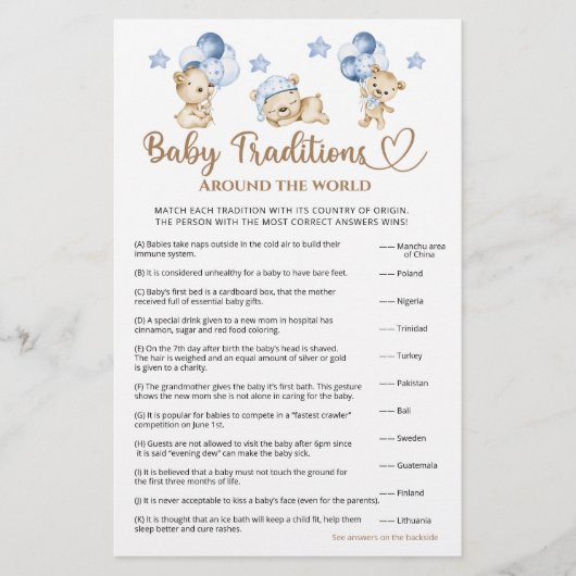 Papier Teddy ours garçon baby shower Baby Traditions (Devant)