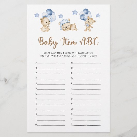 Papier Teddy ours garçon baby shower bébé objet ABC jeu (Devant)