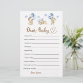 Papier Teddy ours garçon baby shower Chers voeux pour béb (Debout devant)