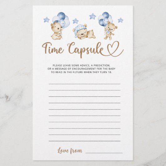 Papier Teddy ours garçon baby shower Heure Capsule (Devant)