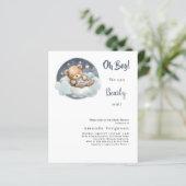 Papier Teddy ours garçon bleu lune Baby shower invitation (Debout devant)